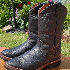 Alex Ross Full Quill Black Ostrich Leather Cowboy Boots